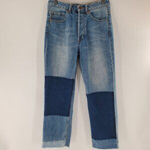 H&M Conscious Cropped Straight Jeans Womens Size 6 Blue‎ Button Front